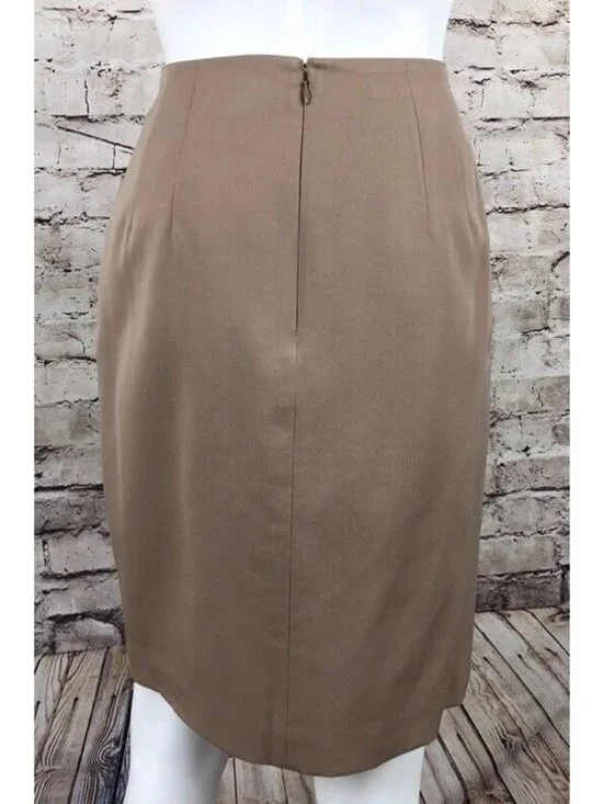 Ellen Tracy Pencil Skirt Womens Size 8 Wool Straight Lined Knee Length Tan - Picture 5 of 9